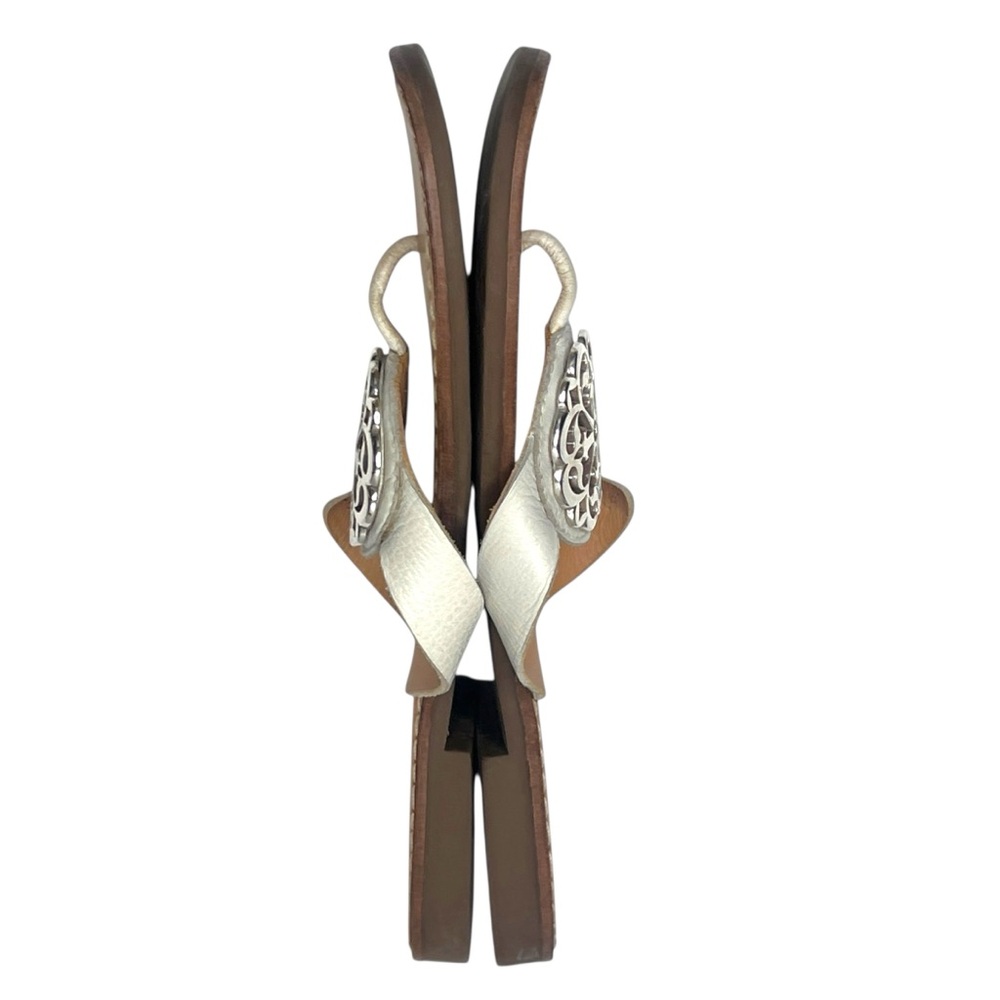 BRIGHTON Alice White Leather Sandals Silver‎ Medallion Size 8.5 - Picture 7 of 12